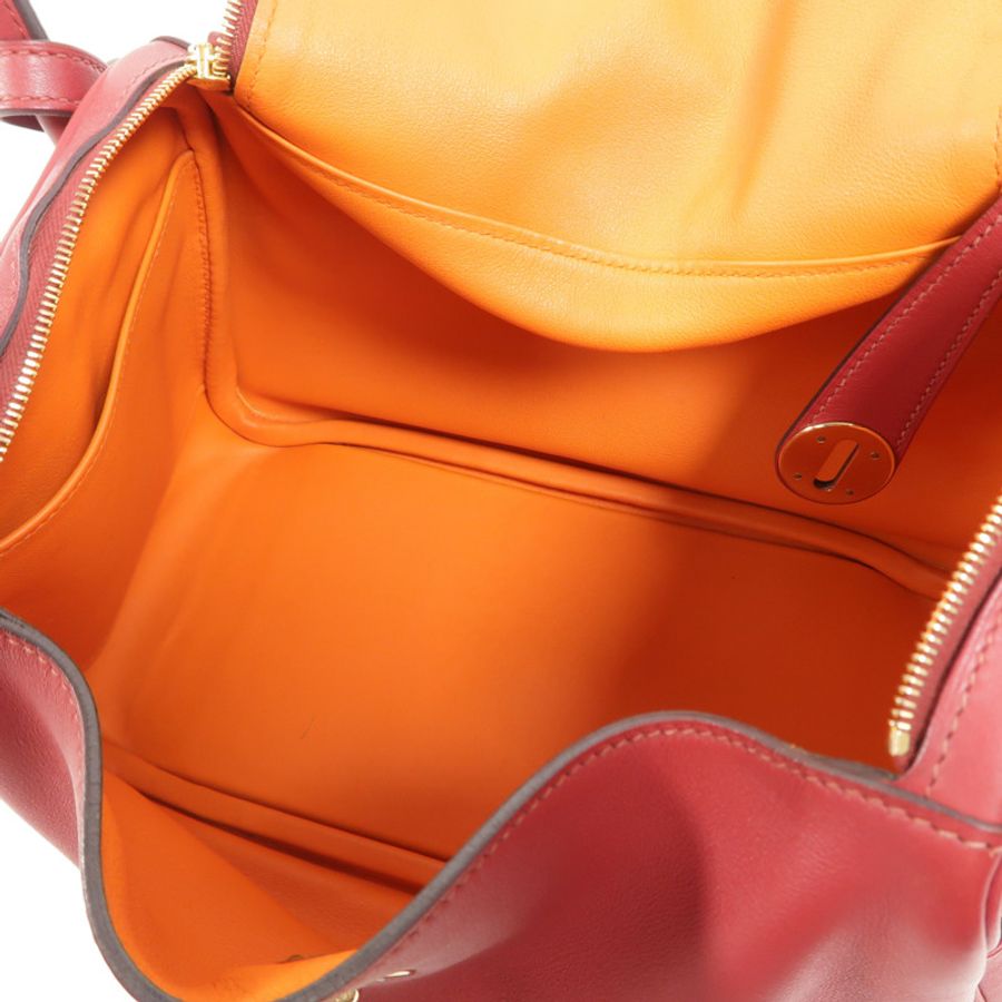 HERMES 皮革Lindy 26手挽肩背兩用袋Rouge Grenade/Orange-4