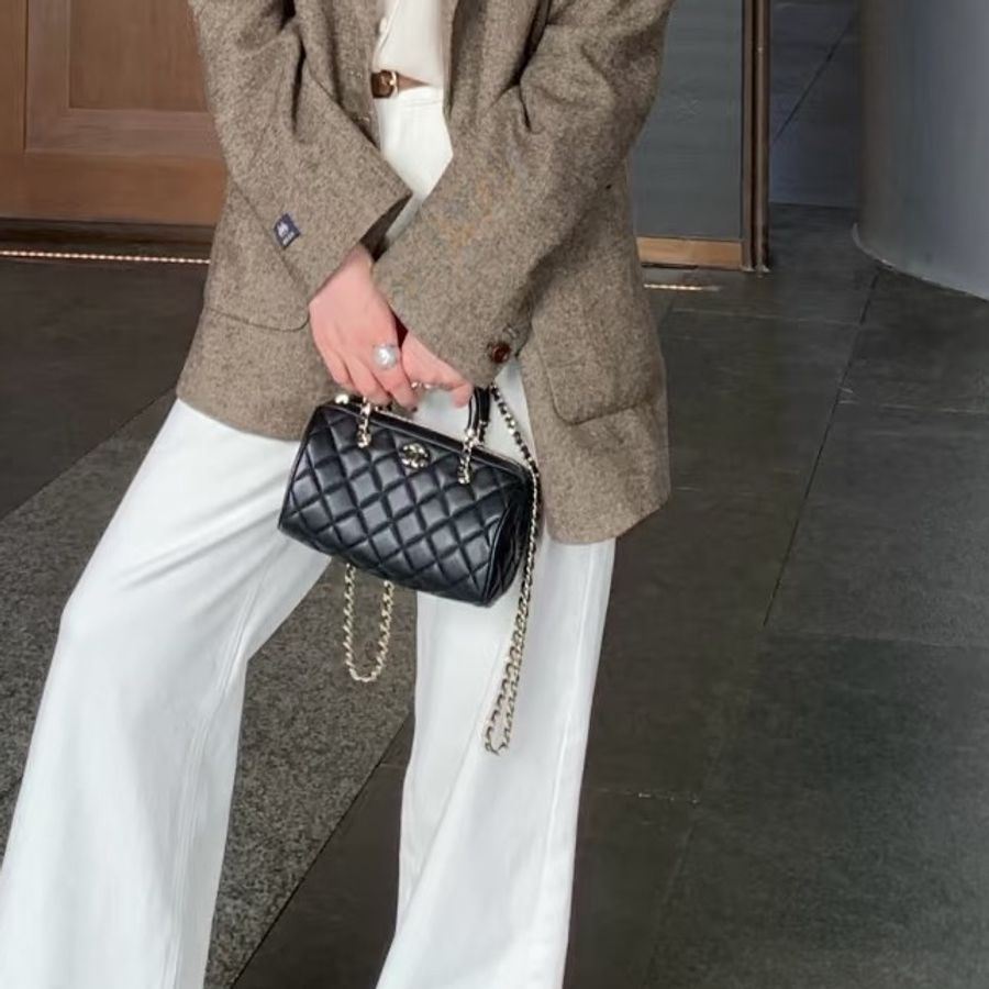 CHANEL香奈兒黑金25C保齡球斜挎包芯片款閒置全配🈶購證-30