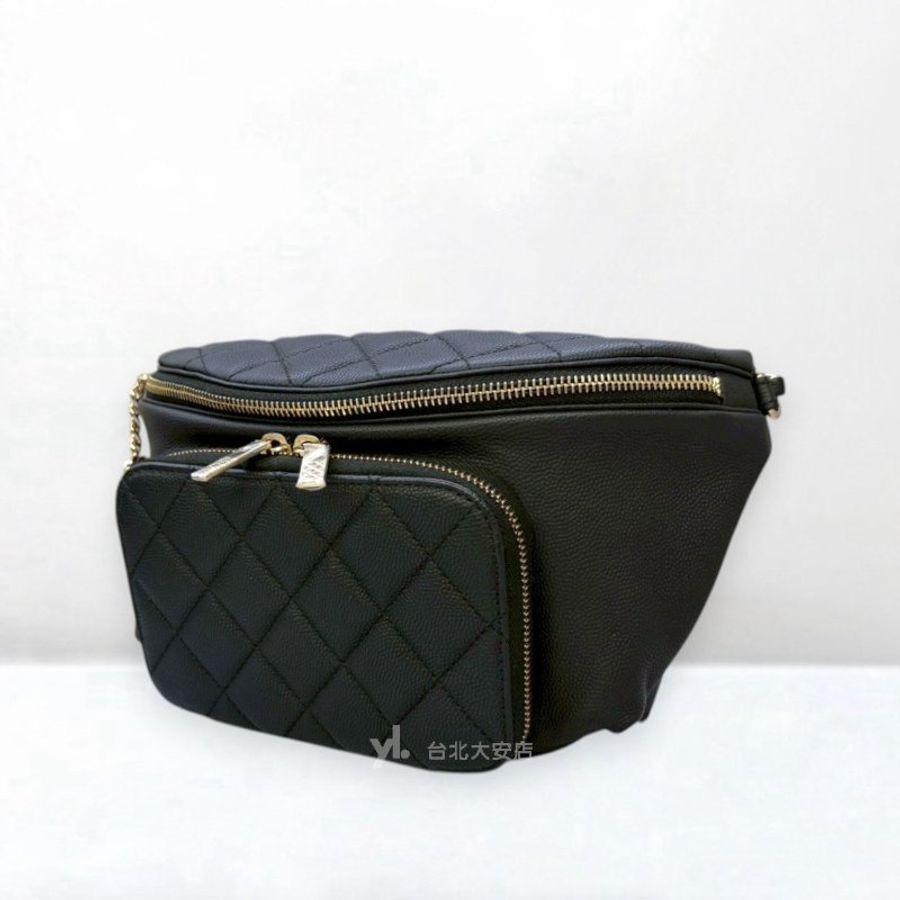 A12483-CHANEL Matelasse黑色魚子醬皮革腰包AS0465-2