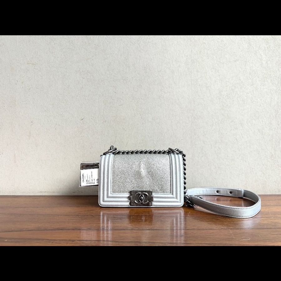 Chanel 銀色珍珠魚皮 leboy小號 20cm-1