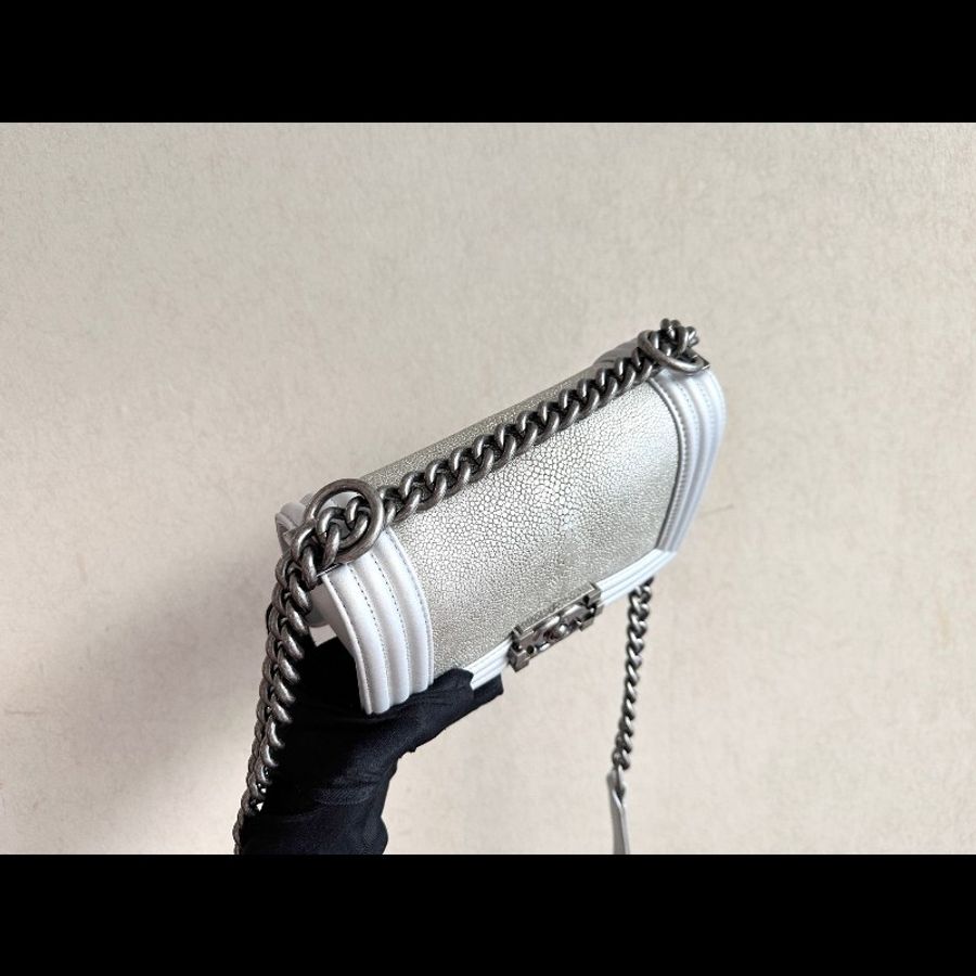 Chanel 銀色珍珠魚皮 leboy小號 20cm-5