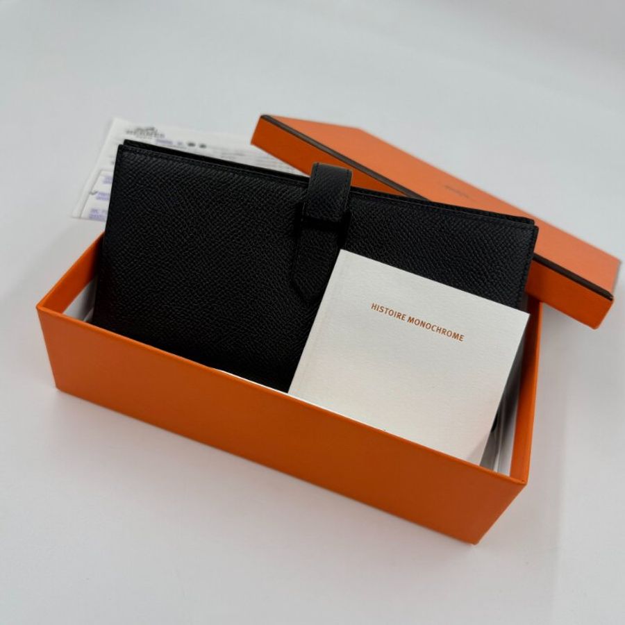 HERMES- 黑色Madame牛皮黑釦Bearn長夾-23