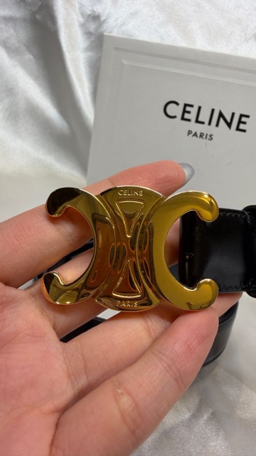 CELINE 經典凱旋門皮帶Medium Elegant Smooth Calfskin Black-7