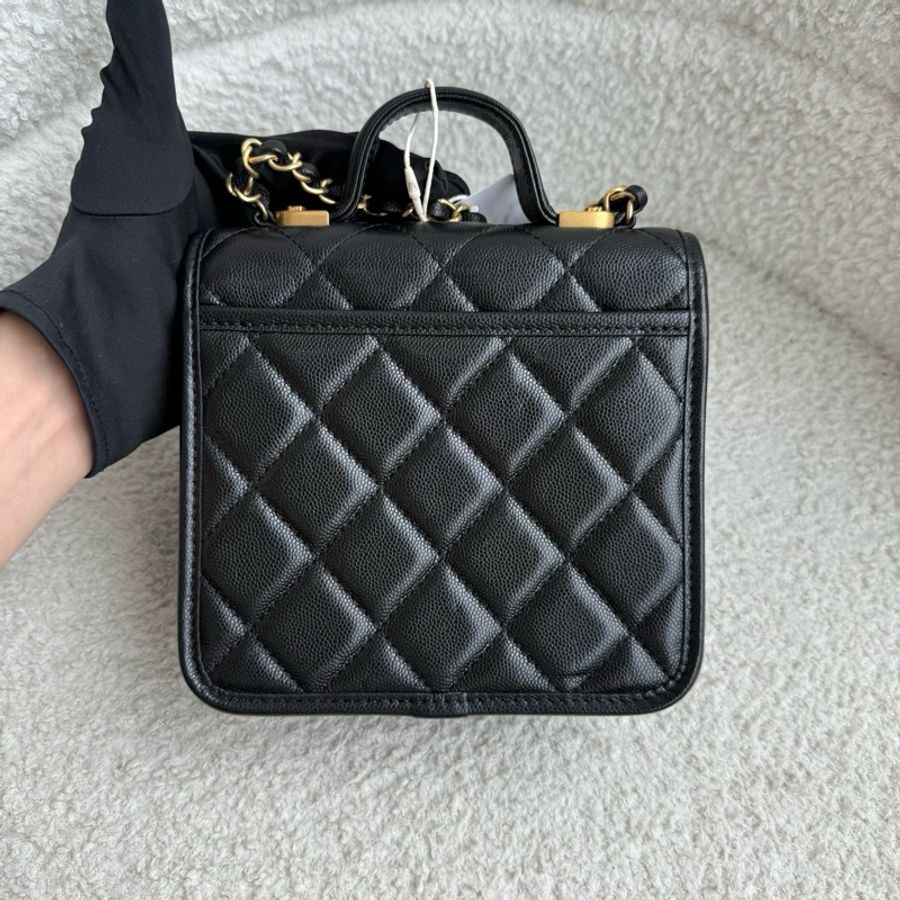 Chanel 香奈兒 黑金荔枝紋竪版名牌郵差包手提包斜挎包 芯片款-2