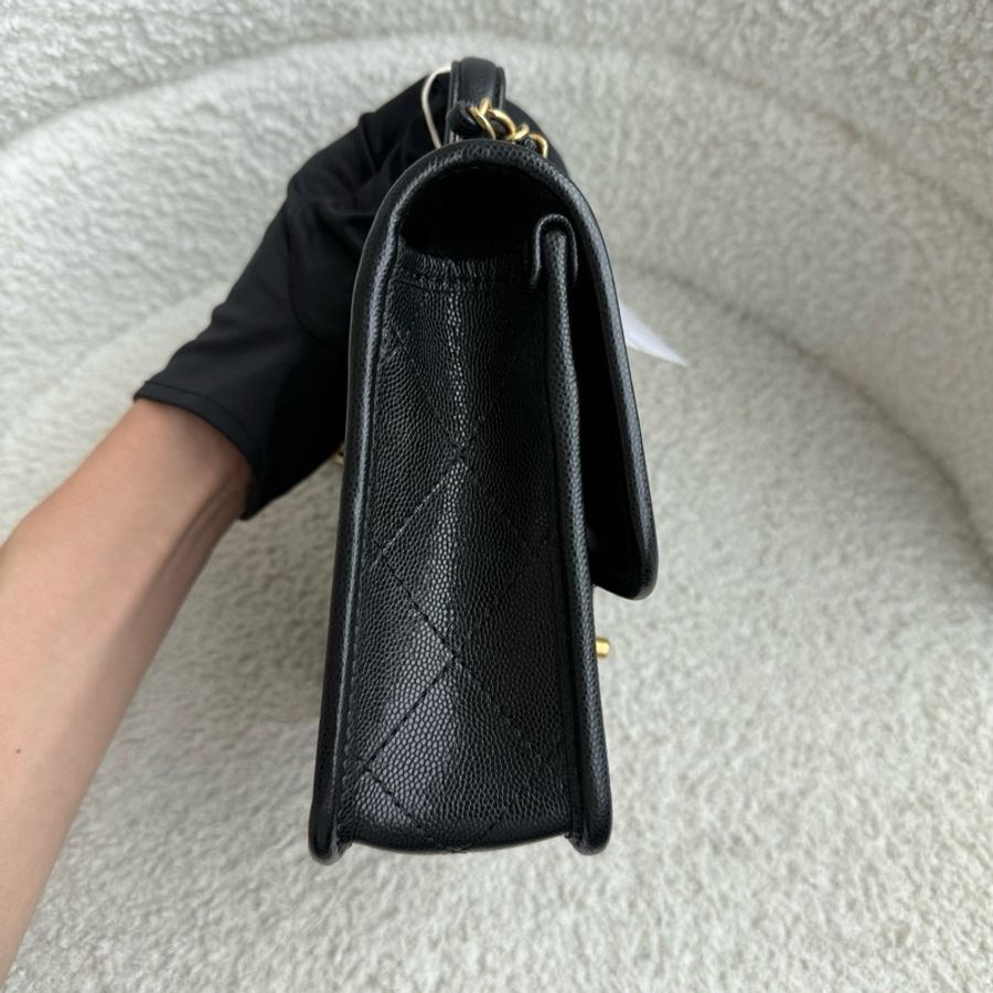 Chanel 香奈兒 黑金荔枝紋竪版名牌郵差包手提包斜挎包 芯片款-3
