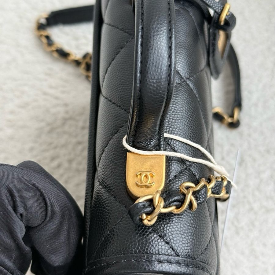Chanel 香奈兒 黑金荔枝紋竪版名牌郵差包手提包斜挎包 芯片款-5