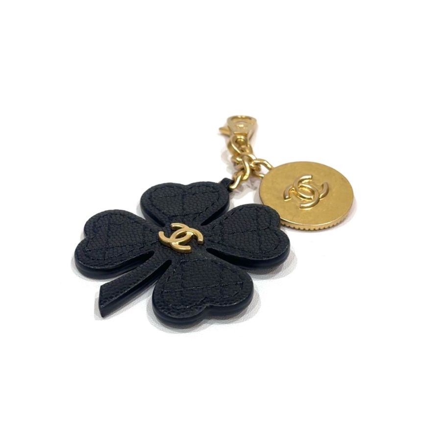 Chanel香奈兒 黑金四葉草金幣手提包斜挎包 荔枝紋牛皮-7