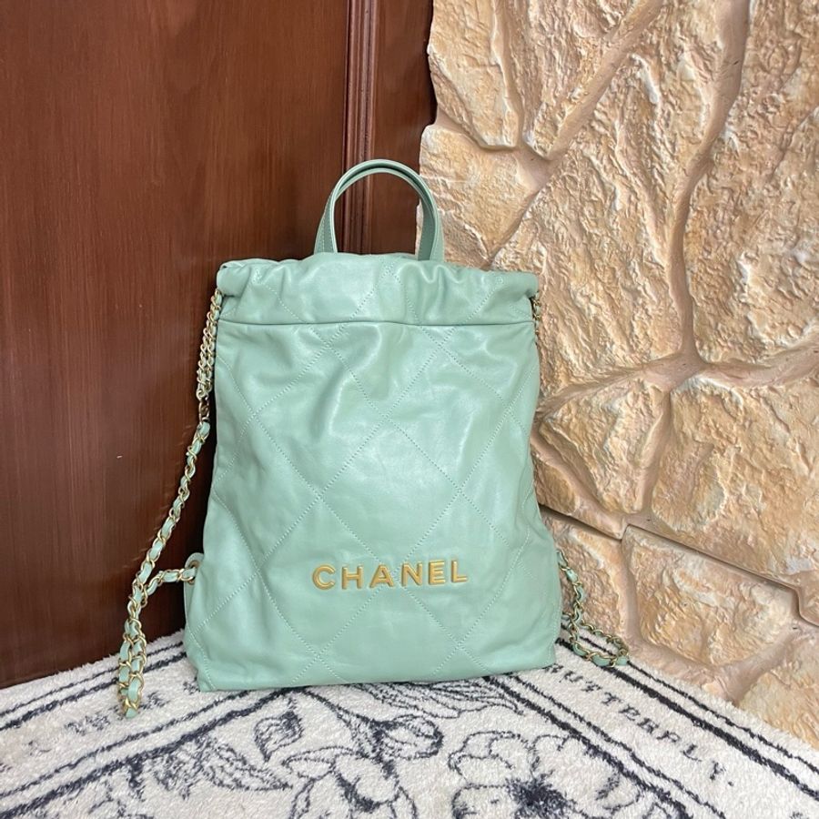 香奈兒Chanel 22bag垃圾袋 雙肩包手提包 皮穿金屬雙c肩帶 芯片款-0
