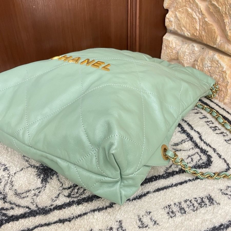 香奈兒Chanel 22bag垃圾袋 雙肩包手提包 皮穿金屬雙c肩帶 芯片款-4