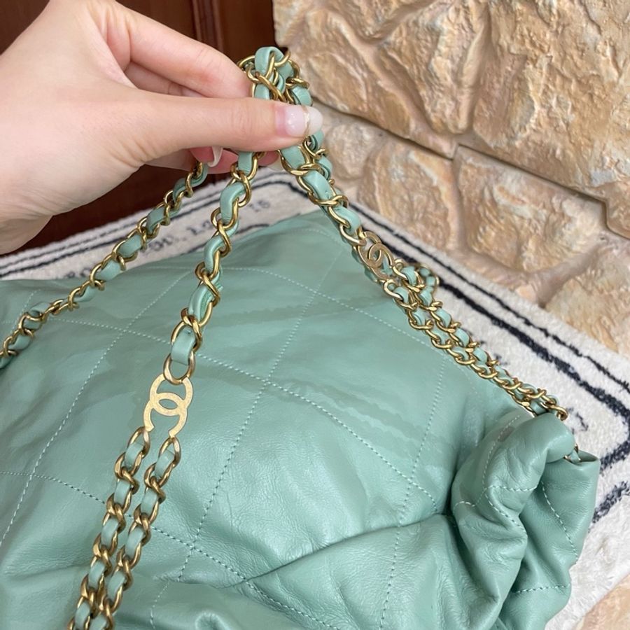 香奈兒Chanel 22bag垃圾袋 雙肩包手提包 皮穿金屬雙c肩帶 芯片款-6