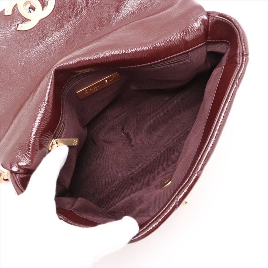 Chanel 香奈兒 19Bag 小號✨勃艮第酒紅 亮面皺紋牛皮✨經典菱格紋口蓋包翻蓋包-9