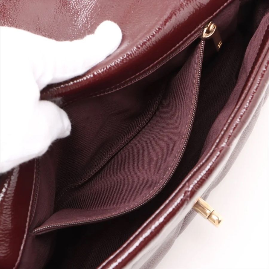 Chanel 香奈兒 19Bag 小號✨勃艮第酒紅 亮面皺紋牛皮✨經典菱格紋口蓋包翻蓋包-10