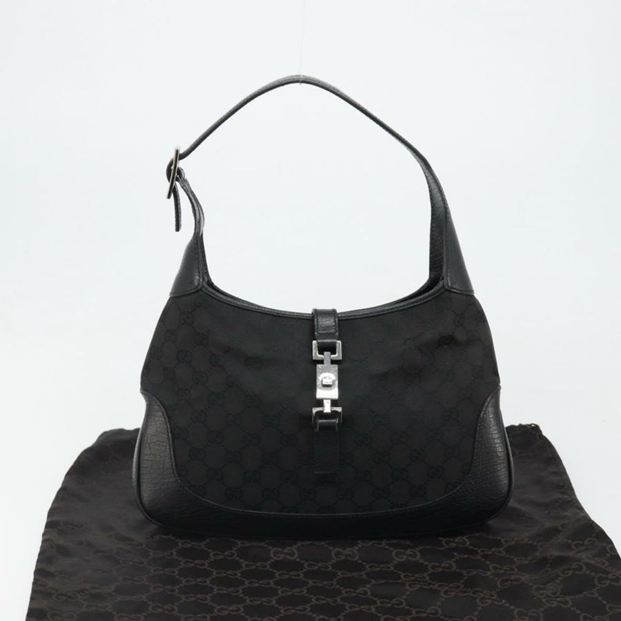 【日本直送】GUCCI GG帆布Jackie肩背包 黑色 銀色 00963 正品 186211V-11