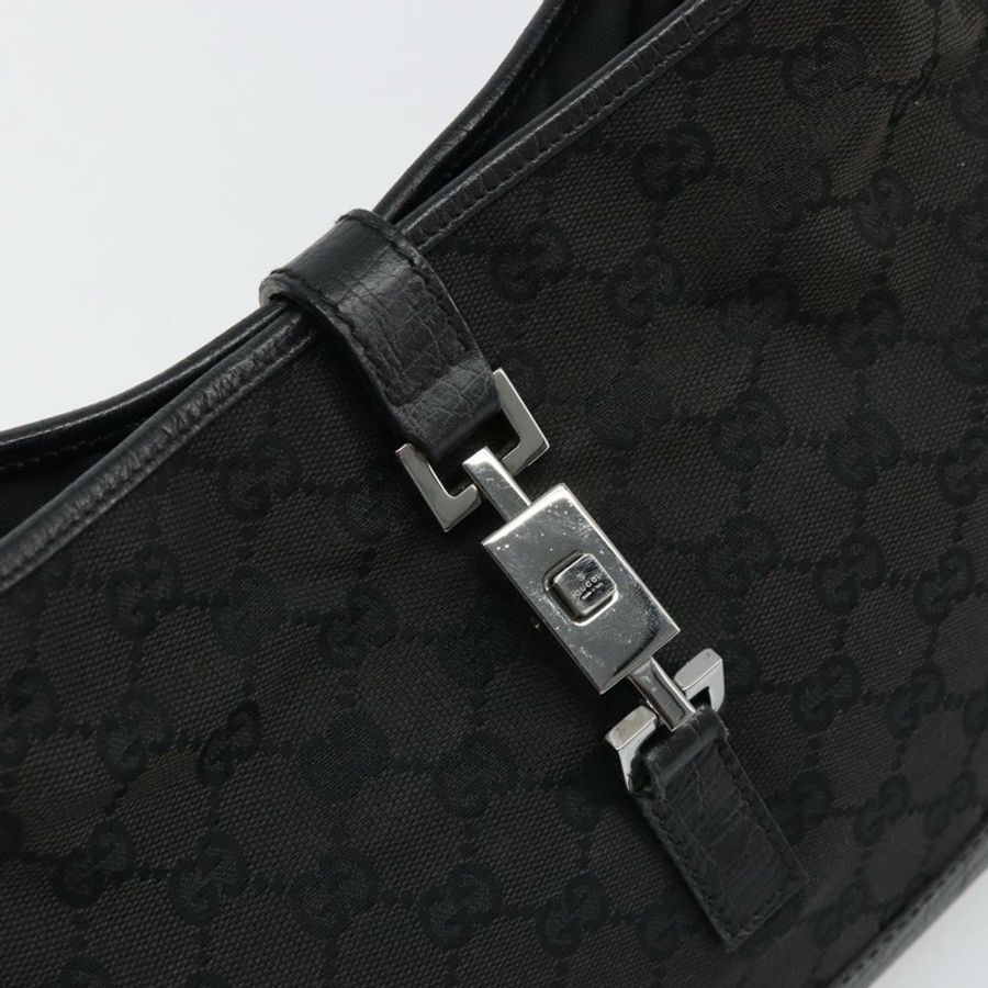 【日本直送】GUCCI GG帆布Jackie肩背包 黑色 銀色 00963 正品 186211V-16