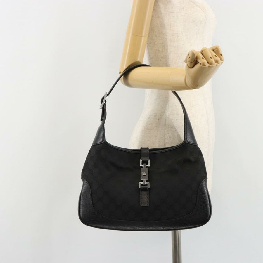 【日本直送】GUCCI GG帆布Jackie肩背包 黑色 銀色 00963 正品 186211V-22