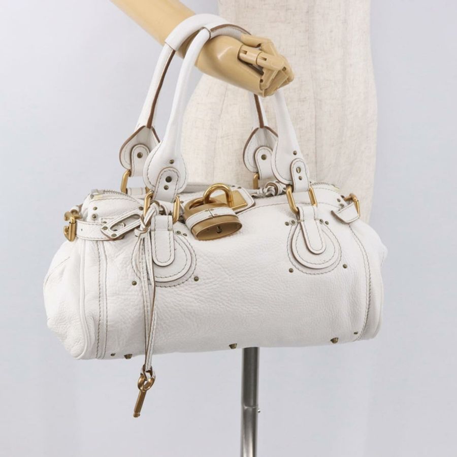 【日本直送】Chloe Paddington 手提包 皮革 白色 金 銀色 正品 187633V-24