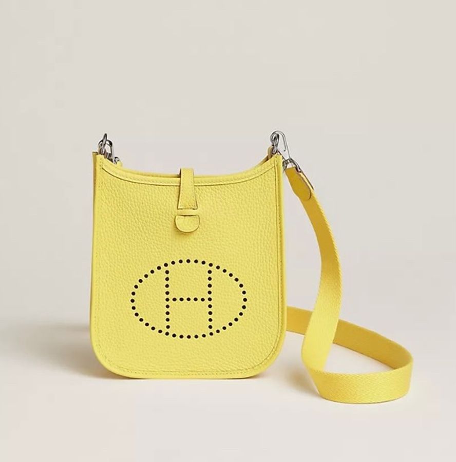 HERMES Mini Evelyne 16/檸檬🍋黃銀扣 (愛馬仕迷你伊芙琳~斜挎包)-0