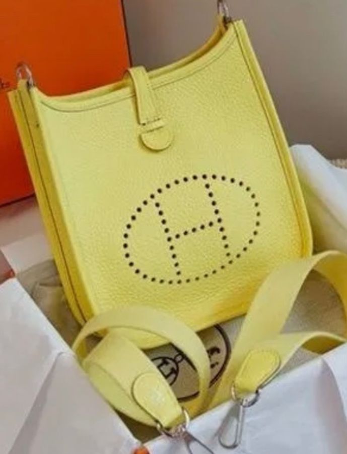 HERMES Mini Evelyne 16/檸檬🍋黃銀扣 (愛馬仕迷你伊芙琳~斜挎包)-3