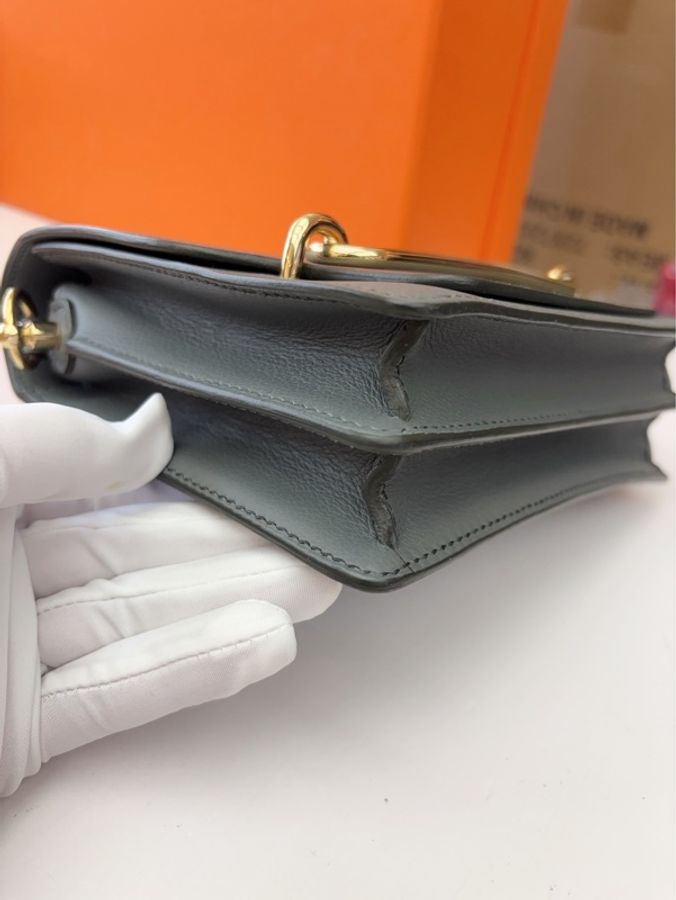 🌈Hermes💚Mini Roulis 19💚61杏仁綠金扣🌈 有單🌟98新🌟Evercolor皮🌟miniroulis🌟roulis🌟豬鼻子🌟愛馬仕🌟-8