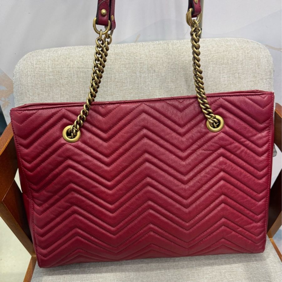 Gucci marmont 雙G牛皮單肩包/tote 紅金色-1