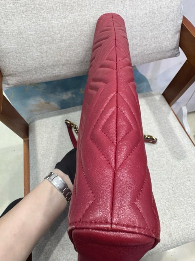 Gucci marmont 雙G牛皮單肩包/tote 紅金色-4