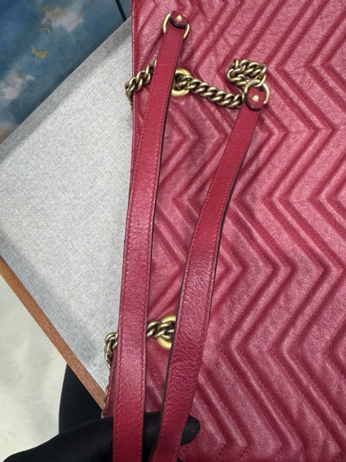 Gucci marmont 雙G牛皮單肩包/tote 紅金色-6