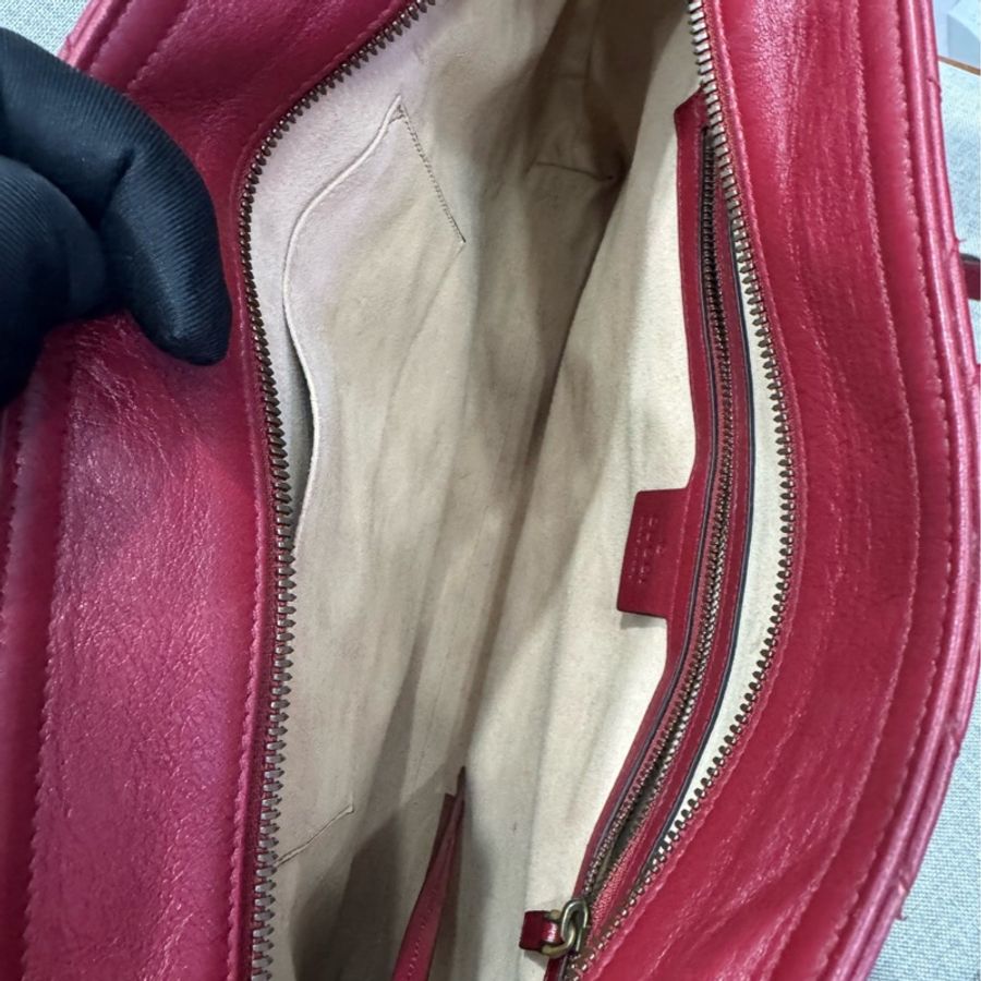 Gucci marmont 雙G牛皮單肩包/tote 紅金色-7