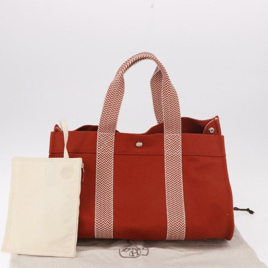 【日本直送】愛馬仕 Cannes MM 手提包,棉質,橙色,銀色,正品,貨號 179542A-11
