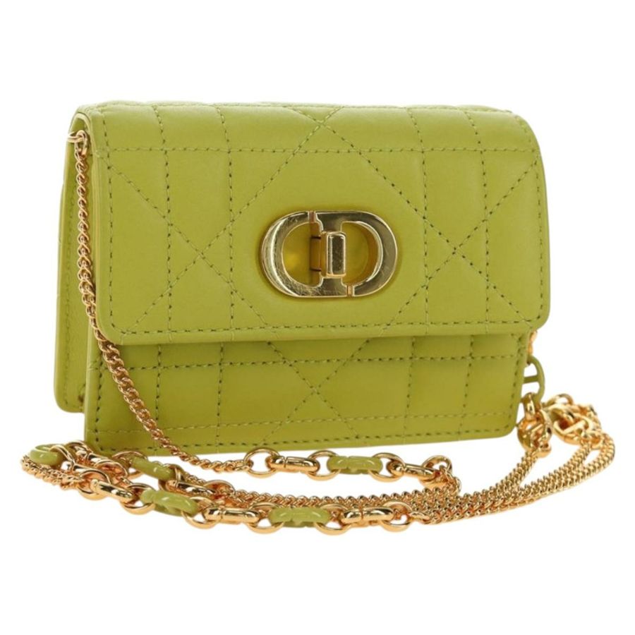 【日本直送】Christian Dior Cannage Miss Caro 鏈條手拿包,羊皮材質,綠色金色,正品,貨號 185907SM-0