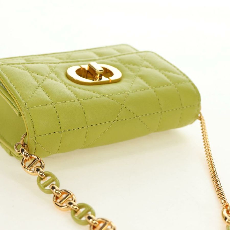 【日本直送】Christian Dior Cannage Miss Caro 鏈條手拿包,羊皮材質,綠色金色,正品,貨號 185907SM-5
