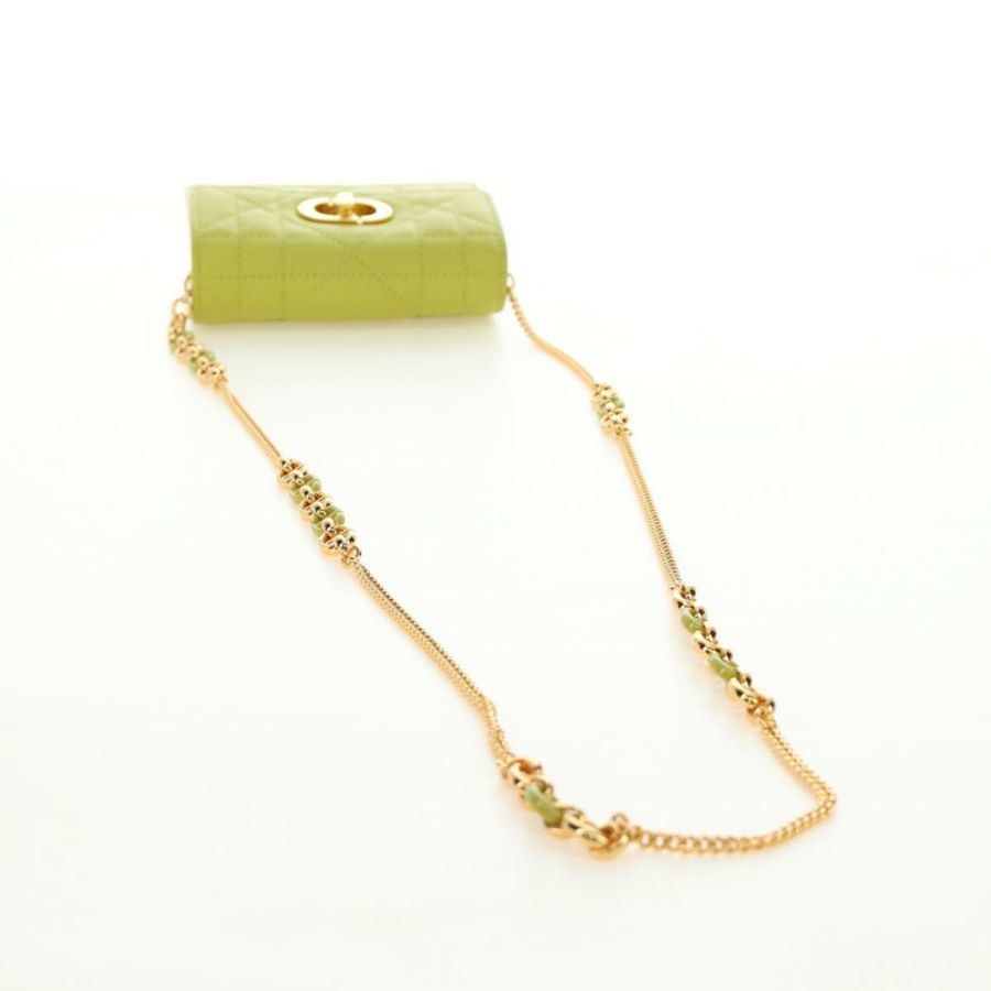 【日本直送】Christian Dior Cannage Miss Caro 鏈條手拿包,羊皮材質,綠色金色,正品,貨號 185907SM-6