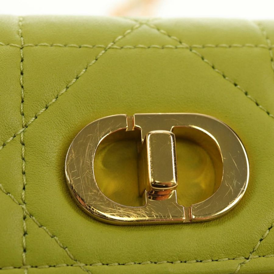 【日本直送】Christian Dior Cannage Miss Caro 鏈條手拿包,羊皮材質,綠色金色,正品,貨號 185907SM-17