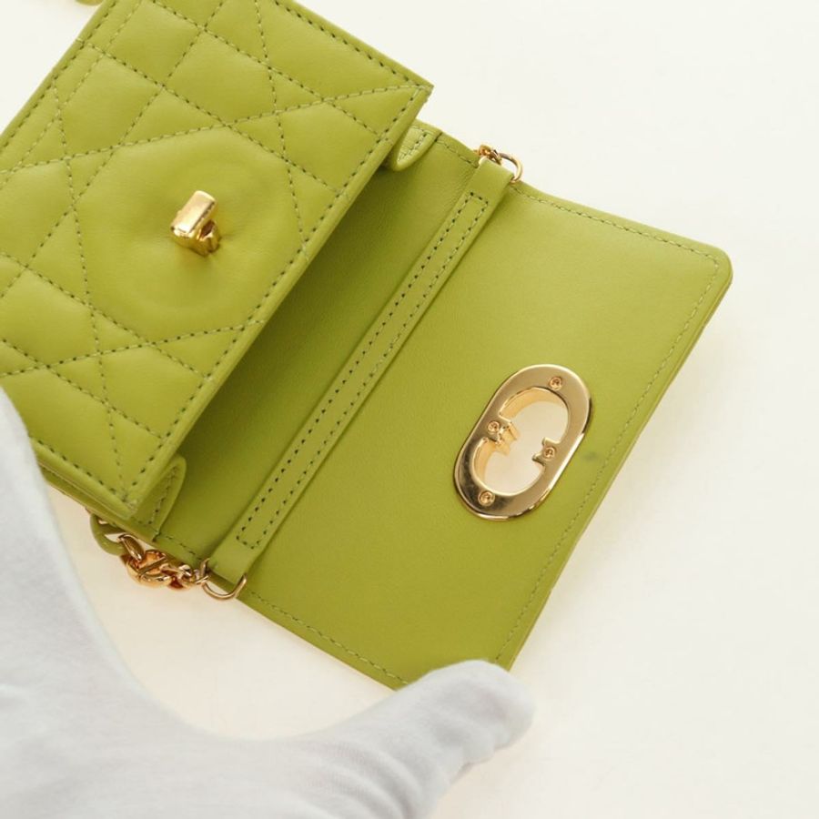 【日本直送】Christian Dior Cannage Miss Caro 鏈條手拿包,羊皮材質,綠色金色,正品,貨號 185907SM-18