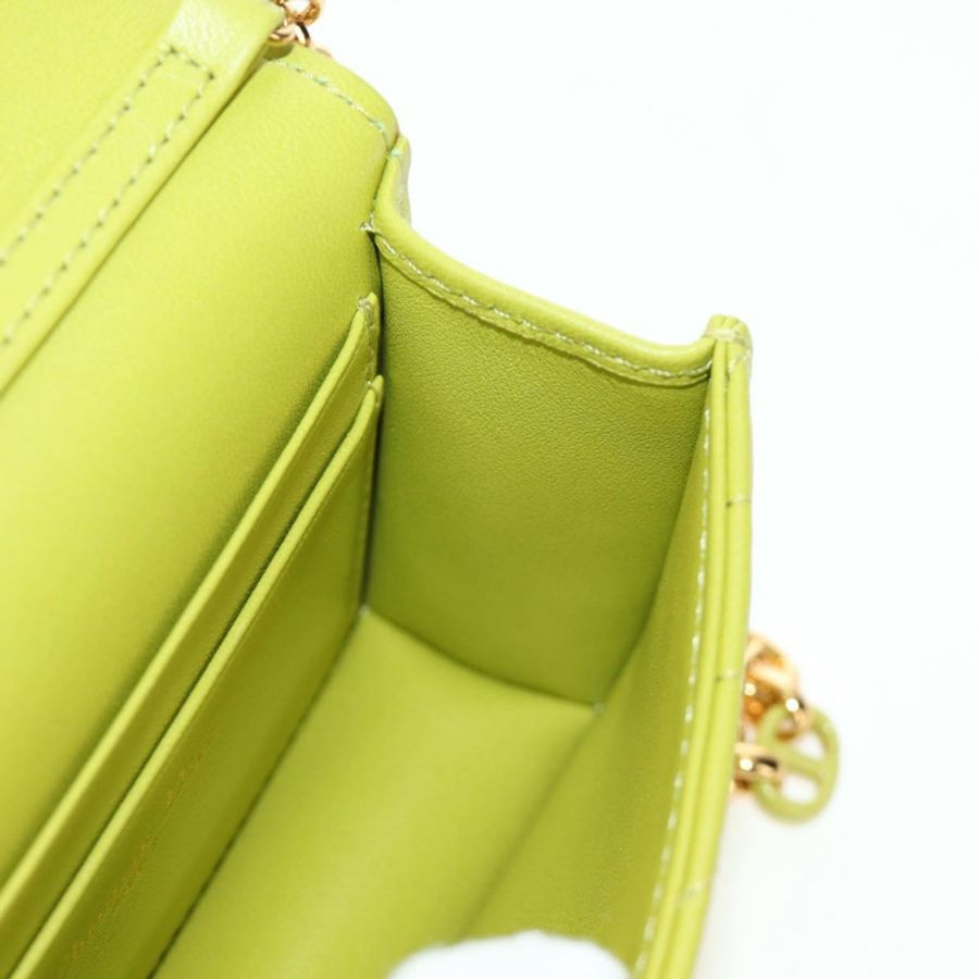 【日本直送】Christian Dior Cannage Miss Caro 鏈條手拿包,羊皮材質,綠色金色,正品,貨號 185907SM-21