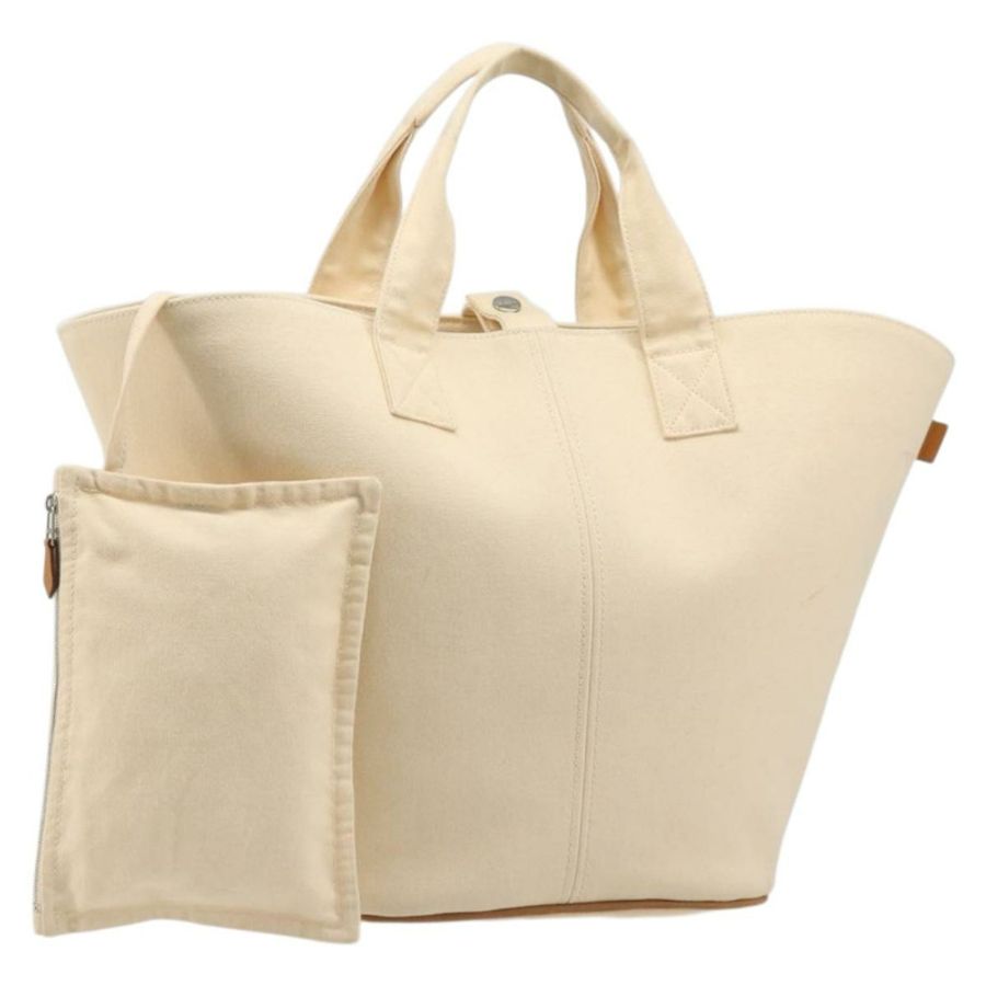 【日本直送】愛馬仕 Paniered Plage MM 手袋 帆布 米色 銀色 正品 ka4782A-0