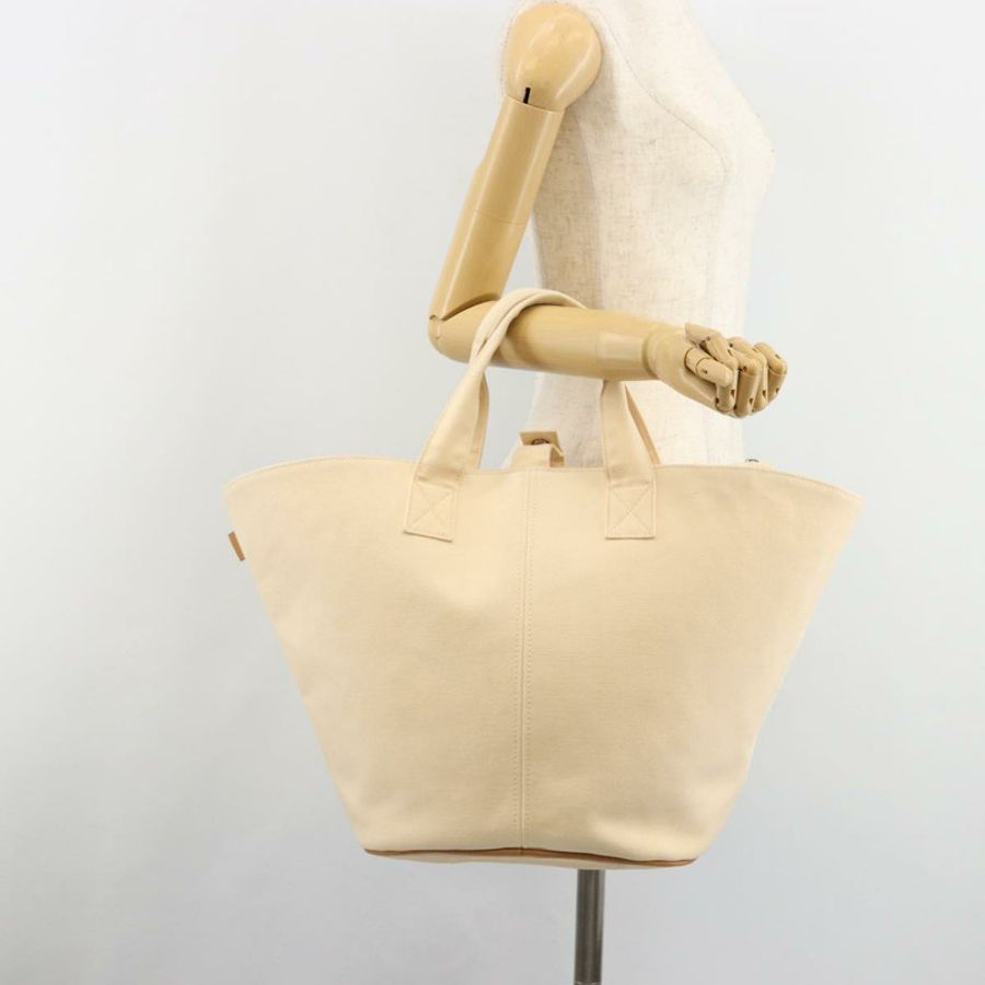 【日本直送】愛馬仕 Paniered Plage MM 手袋 帆布 米色 銀色 正品 ka4782A-23