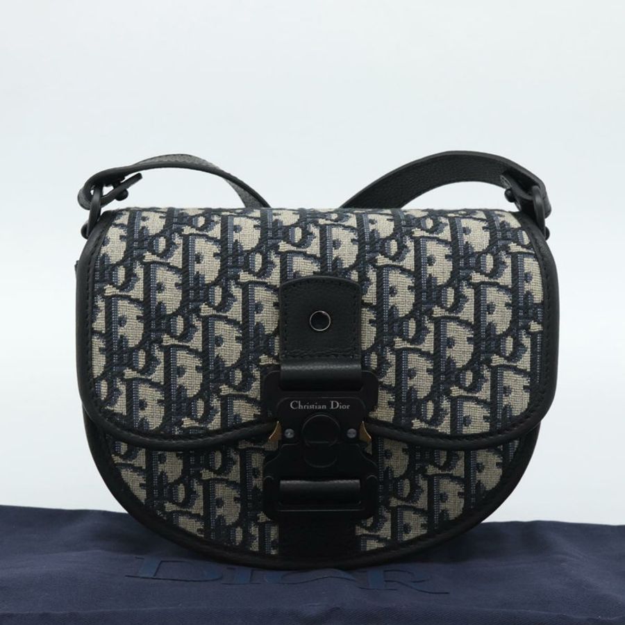 【日本直送】Christian Dior Trotter帆布Gallop單肩包,海軍藍/銀色,正品,貨號186228SM-11