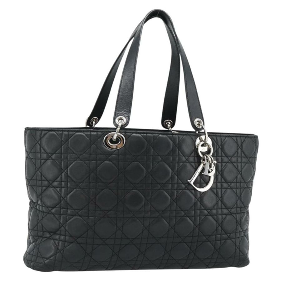 【日本直送】Christian Dior 大 Canage 購物手提包,羊皮材質,黑色銀色,正品 186330A-0