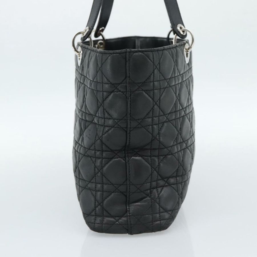 【日本直送】Christian Dior 大 Canage 購物手提包,羊皮材質,黑色銀色,正品 186330A-2