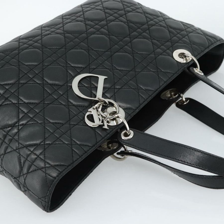 【日本直送】Christian Dior 大 Canage 購物手提包,羊皮材質,黑色銀色,正品 186330A-5