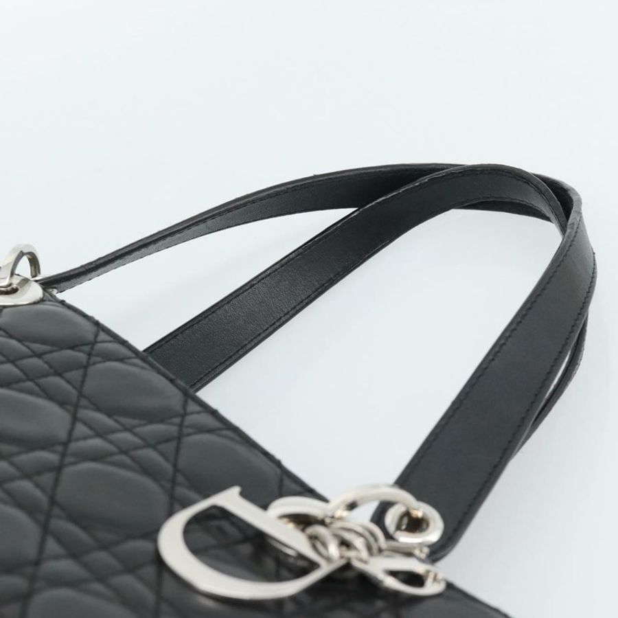 【日本直送】Christian Dior 大 Canage 購物手提包,羊皮材質,黑色銀色,正品 186330A-7