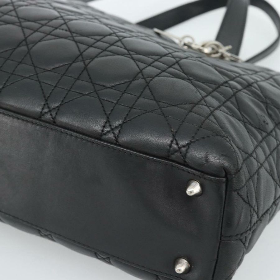【日本直送】Christian Dior 大 Canage 購物手提包,羊皮材質,黑色銀色,正品 186330A-8