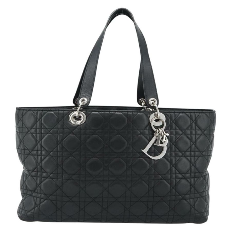 【日本直送】Christian Dior 大 Canage 購物手提包,羊皮材質,黑色銀色,正品 186330A-12