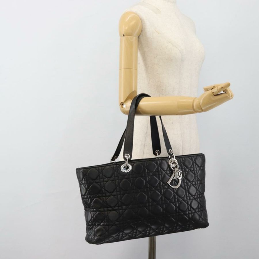 【日本直送】Christian Dior 大 Canage 購物手提包,羊皮材質,黑色銀色,正品 186330A-24