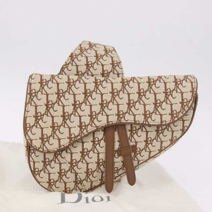 【日本直送】Christian Dior Trotter帆布馬鞍肩背包 米色 銀色 正品 187508SAM-11