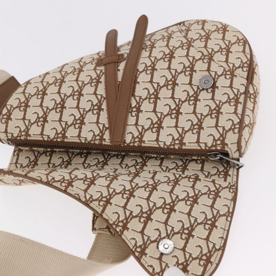 【日本直送】Christian Dior Trotter帆布馬鞍肩背包 米色 銀色 正品 187508SAM-18
