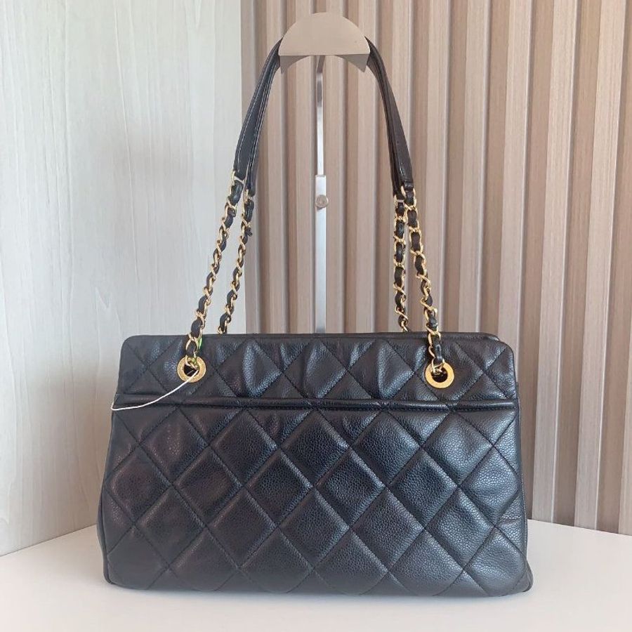 香奈兒/Chanel 黑金荔枝牛皮 雙鏈條tote包-1