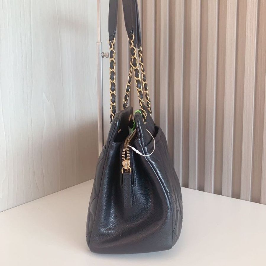 香奈兒/Chanel 黑金荔枝牛皮 雙鏈條tote包-3