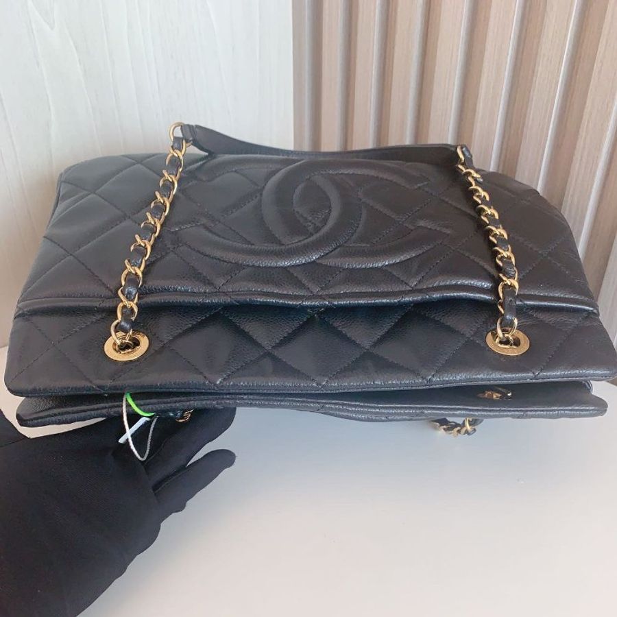 香奈兒/Chanel 黑金荔枝牛皮 雙鏈條tote包-4