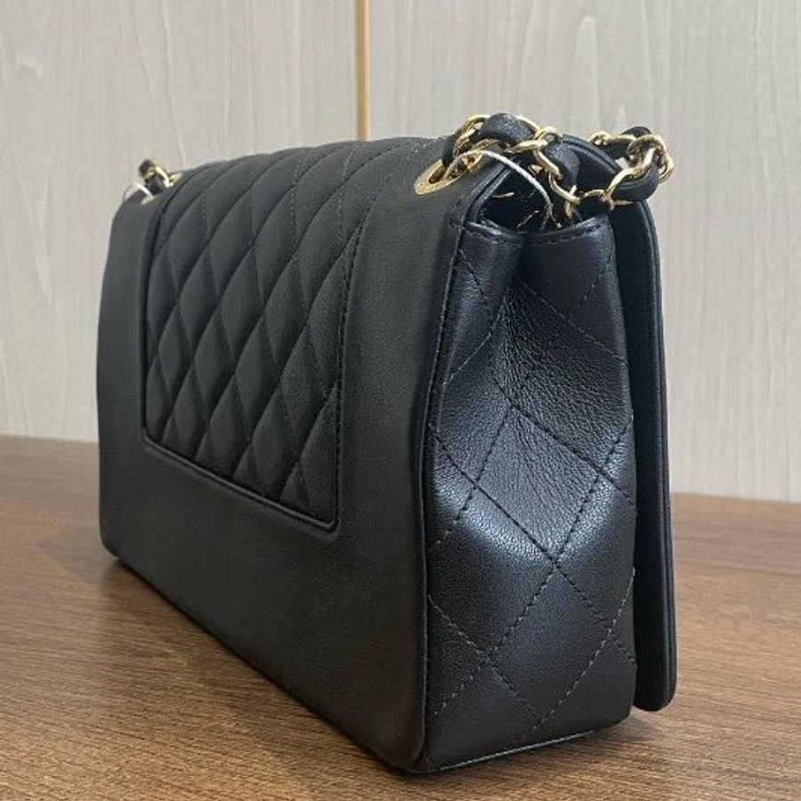 香奈兒/Chanel 黑金牛皮大號 琺瑯扣雙C雙蓋口蓋包-3